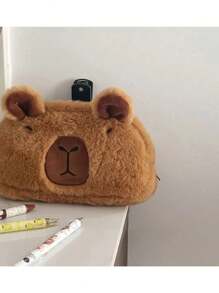 Capybara Plush Pencil Case Large Capacity Cartoon Pen Box Organizer Bag - Brown - View 1