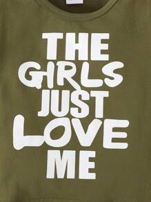 嬰兒男童卡其字母短袖上衣和迷彩褲休閒套裝 - 軍綠色 - 查看 3