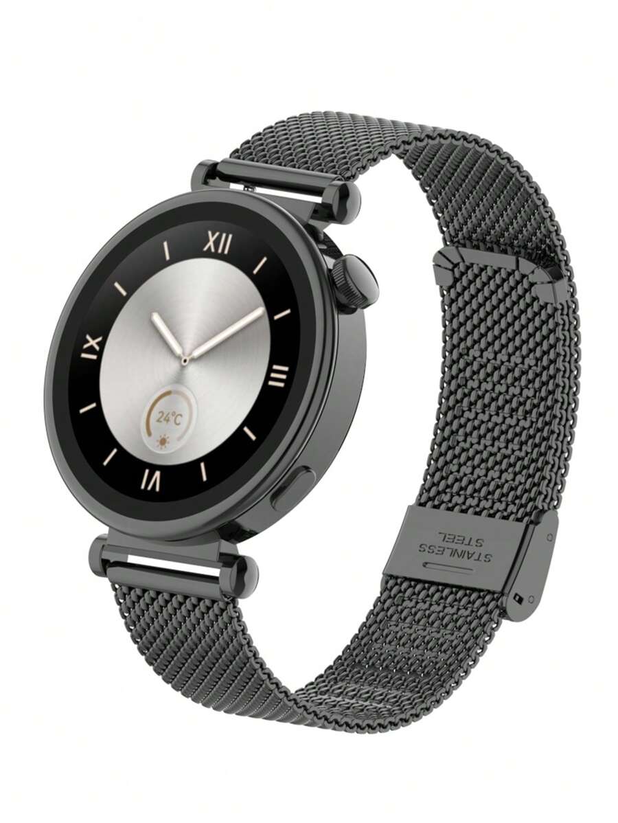 兼容华为 Watch Gt4 41mm 不锈钢网扣表带/18mm 直端通用兼容部分三星型号作为返校学生的礼物 - 黑色 - 查看 1