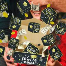 14PCS Graduation Explosion Money Box 10 Bounces Cash Exploding Money Boxes Graduation Cards With Confetti Congrats Grad Pop Up Gift Boxes Money Pull Box For Class Of 2024 Graduation Party - Black Gold - View 2
