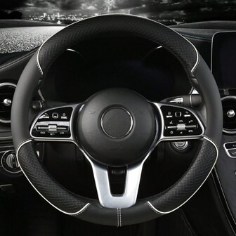 1pc PU Spliced Car Steering Wheel Cover Non-Slip Wear Resistant Suitable For All Seasons Fits 14.5-15in Diameter