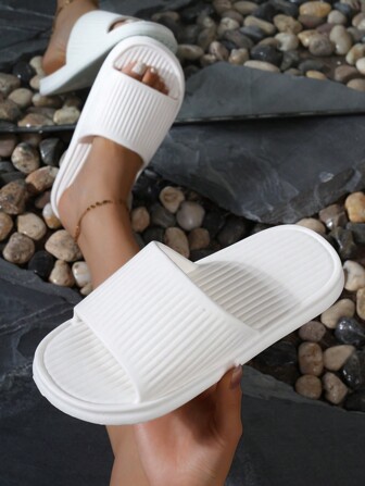 Women's Eva Material White Stripe Flat Highly Attractive Bathroom Anti-Skid And Odor-Proof Light Home Slippers