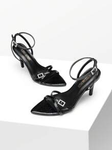 Women Stiletto High Heeled Sandals With Rhinestone Decor, Sexy Pointy Toe Ankle Strap Summer Sandals For Party, Prom, Vacation