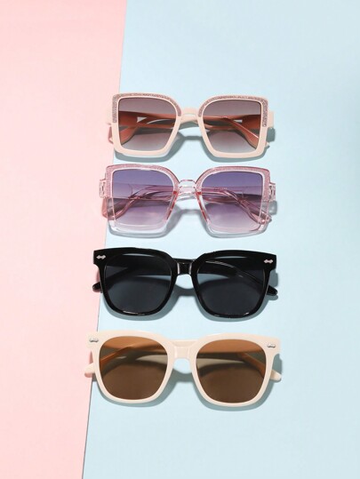 4 قطع للأولاد والبنات من عمر 6 إلى 12 سنة، نظارات شمسية مربعة مجوفة من الأرز، نظارات شمسية كلاسيكية متعددة الاستخدامات للسفر اليومي