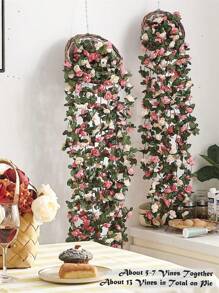 1pc 7.5ft Garlands & Vine Suitable For Room Hanging, Artificial Rose Vine For Wedding Anniversary Birthday Wall Arch Decoration, Spring Pink Flowers, Valentine Day, Gift,Fake Plants