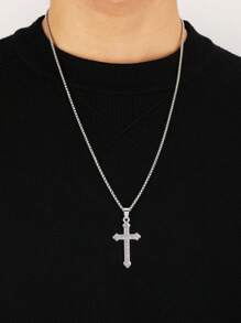 1 Stück Einfaches Cross Anhänger Halskette Mit Diamanten Besetzt, Edelstahl, Vielseitig, High-end, Halskette Für Pullover, Vollständig Mit Diamanten Besetzte Cross Halskette, Europäischen Und Amerikanischen Anhänger Für Männer Und Frauen, Täglich Zu Tragen
