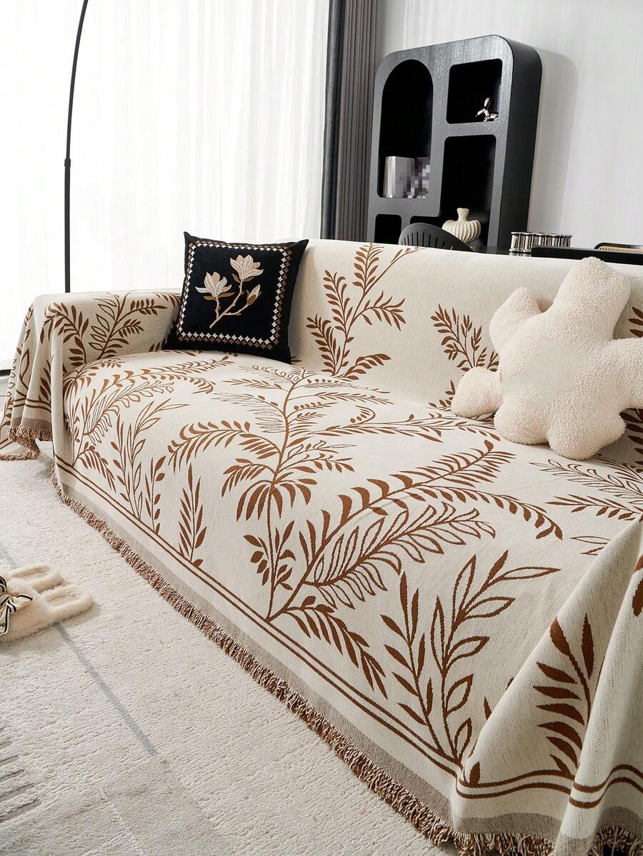 1 tấm vải bọc ghế sofa họa tiết hoa Chenille, thân thiện với vật nuôi, có thể giặt bằng máy, phù hợp với ghế sofa 1 chỗ ngồi, 2 chỗ ngồi, 3 chỗ ngồi, 4 chỗ ngồi, phong cách Ins - màu nâu - Xem 1
