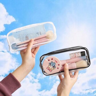 1pc Simple Transparent Window Pencil Case With Border For Students, Exam Pencil Box Stationery Storage Bag Back To School, Back To School, School Supplies, Pencil Pouch, School Bag