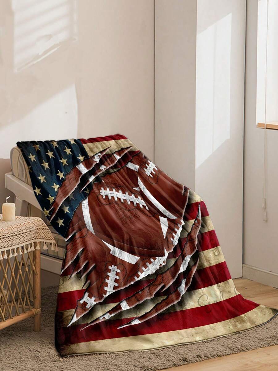 1pc Cartoon Style Football Pattern Coral Fleece Blanket, A Daily Gift
