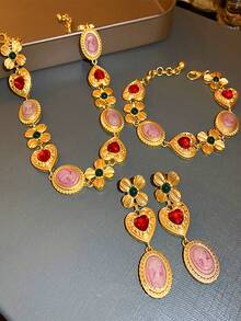 Retro Tiếng Pháp Lãng mạn Ở giữa Lứa tuổi Phong cách Hoa , Chân dung , Kim cương , Thiết kế trái tim Mới Phong cách tòa án Xương quai xanh Chuỗi , Vàng Đồ trang sức Đối với phụ nữ - Vàng - Xem 1