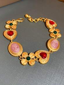 Retro Tiếng Pháp Lãng mạn Ở giữa Lứa tuổi Phong cách Hoa , Chân dung , Kim cương , Thiết kế trái tim Mới Phong cách tòa án Xương quai xanh Chuỗi , Vàng Đồ trang sức Đối với phụ nữ - Vàng - Xem 5