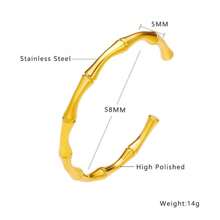 1 Pulsera De Acero Inoxidable Con Forma De Elipse Abierta Con Detalles De Bambú Chapado En Oro De 18k Para Hombres Y Mujeres