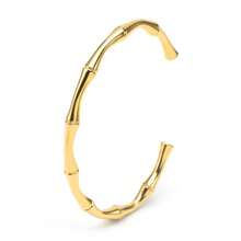 1 Pulsera De Acero Inoxidable Con Forma De Elipse Abierta Con Detalles De Bambú Chapado En Oro De 18k Para Hombres Y Mujeres