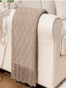 Knitted Throw Blanket, Suitable For Sofa, Bohemian Style In Brown, Autumn Home Decor, Fit For Sofa, Thanksgiving And Christmas
