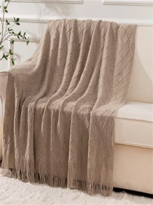Knitted Throw Blanket, Suitable For Sofa, Bohemian Style In Brown, Autumn Home Decor, Fit For Sofa, Thanksgiving And Christmas