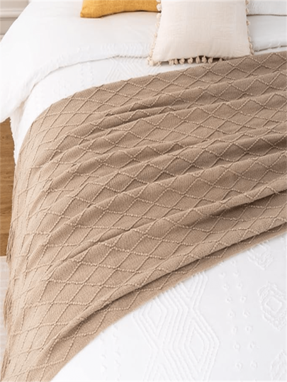 Knitted Throw Blanket, Suitable For Sofa, Bohemian Style In Brown, Autumn Home Decor, Fit For Sofa, Thanksgiving And Christmas