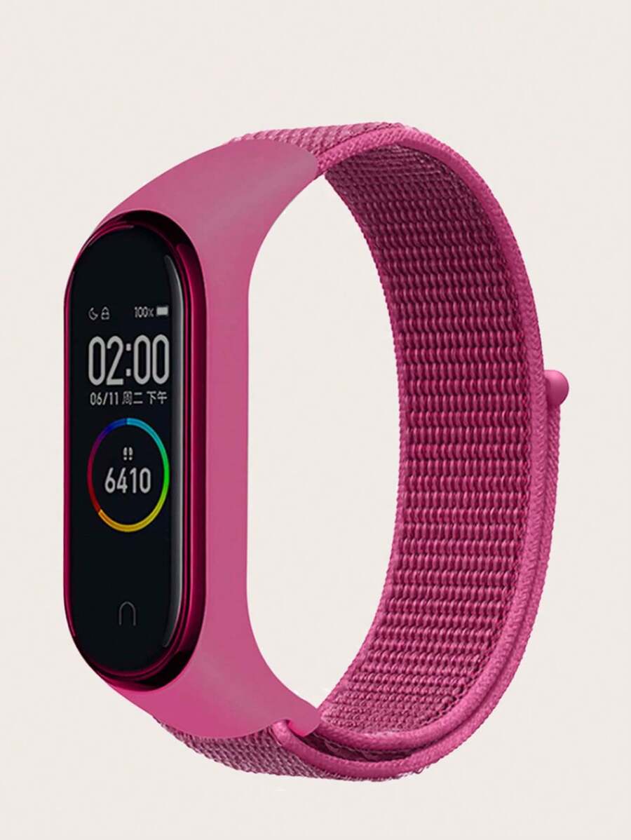 Compatible With Xiaomi Mi Band 3/4/5/6/7, 2 In 1 Nylon Magic Strap Replacement Wristband With Protective Case, For Sports - Red Violet - View 1