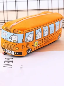 1 pièce Sac à crayon bus créatif à grande capacité, boîte à papeterie en canevas avec motif mignon de bus scolaire. Convient comme fournitures scolaires légères pour les étudiants, rangement de bureau et d'ordinateur de bureau. Rentrée scolaire, fournitures scolaires, trousse à crayons, sac scolaire