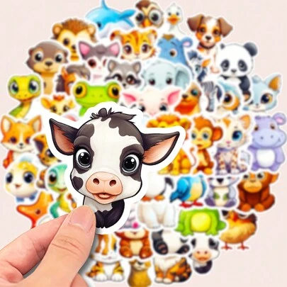 50入組可愛動物卡通貼紙,適用於裝飾手機、筆記本電腦、手提箱和筆記本