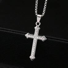 1 Stück Einfaches Cross Anhänger Halskette Mit Diamanten Besetzt, Edelstahl, Vielseitig, High-end, Halskette Für Pullover, Vollständig Mit Diamanten Besetzte Cross Halskette, Europäischen Und Amerikanischen Anhänger Für Männer Und Frauen, Täglich Zu Tragen