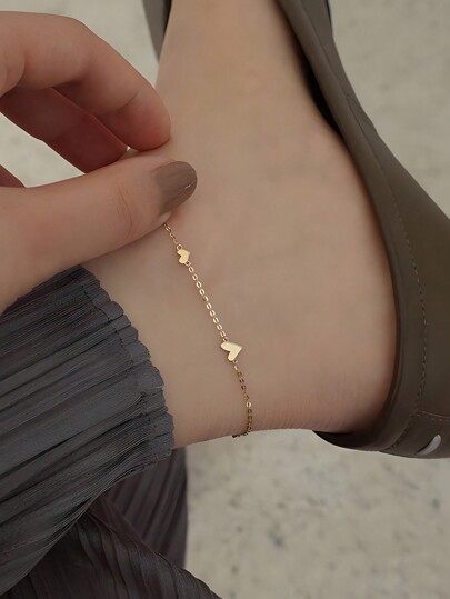 GAGAFEEL 1pc Mini Cute S925 Sterling Silver Plated 14K Gold Glossy Love Ankle Chain For Daily Wear As A Gift Holiday