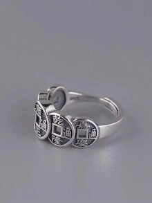 1 pieza de anillo de moneda de cobre de cinco emperadores vintage para hombres, ajustable y de extremo abierto - Multicolor - Ver 3