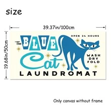 1入洗衣房帶有可愛的藍色原子貓廁所標誌裝飾的帆布牆藝術,有趣的洗衣浴室中的貓咪圖片海報,中世紀現代印花送給媽咪貓奴的禮物,防水且無框 - 彩色 - 查看 3