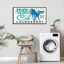 1入洗衣房帶有可愛的藍色原子貓廁所標誌裝飾的帆布牆藝術,有趣的洗衣浴室中的貓咪圖片海報,中世紀現代印花送給媽咪貓奴的禮物,防水且無框 - 彩色 - 查看 4