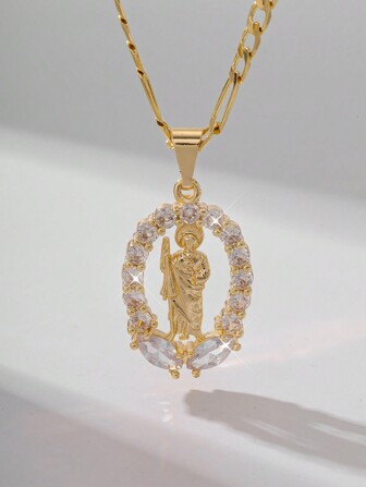 1 st europeisk och amerikansk stil enkel guld hypoallergen koppar zirconia korshängande halsband, lämplig för mor/alla hjärtans dag par/bästa vänner/gåva, dagliga och helgdagar, bön