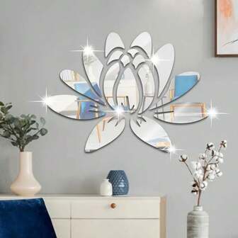 4pcs Acrylic Mirror Lotus Shaped Wall Stickers, Suitable For Bedroom, Office, Living Room, Bathroom, Hallway Decoration, Home Decor