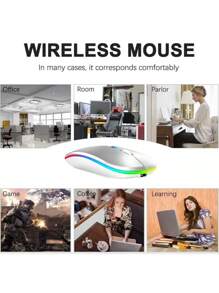 Ratón inalámbrico Ratón inalámbrico recargable para juegos en portátiles, silencio, oficina, monomodo, Bluetooth - Plateado - Ver 7