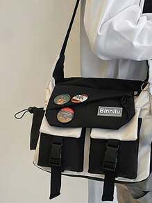 学院风尼龙单肩包，大容量斜挎包，适合青少年、户外、学生通勤和日常使用，斜挎包，假期学校夏季随身携带，个性化礼物，爸爸，丈夫，男朋友，大学包，新生，书包，多功能宿舍，大学，男士礼物，圣诞节，男士包，书包，学生包，书包，尖叫礼物，秋季旅行，节日，感恩节，胸包，侧包，挎包，皮包，流浪包，腰包，男士包，男士礼物，旅行必需品，节日必需品，露营，男士单肩包，返校 - 黑與白 - 查看 2