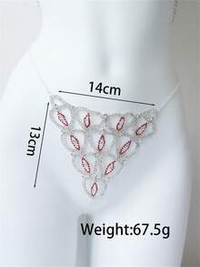 性感華麗的紅色心形鑽石比基尼身鏈,非常適合夏季沙灘 - 紅色 - 查看 5