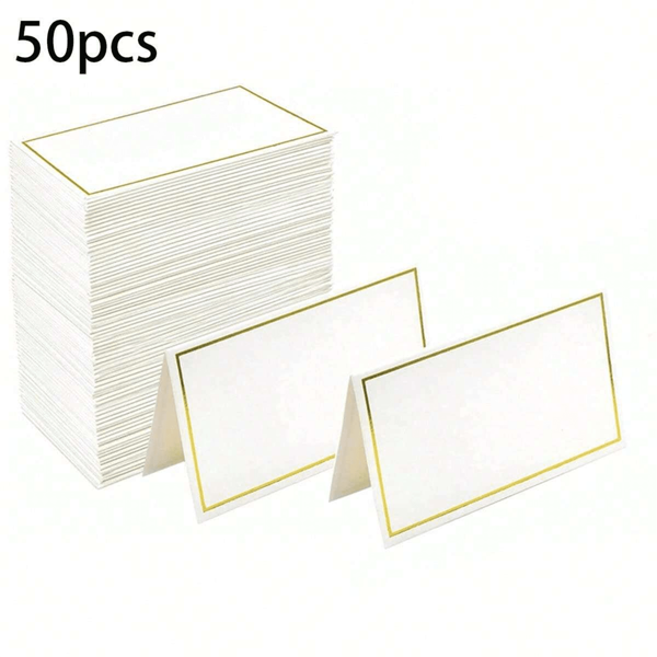 50 Stück Hochwertige Tischnamenskarten Mit Doppelter Goldkante Für Sitzplatzreservierung Auf Hochzeit Und Party, 50 Stück/packung, Leeres Weißes Platzkärtchen