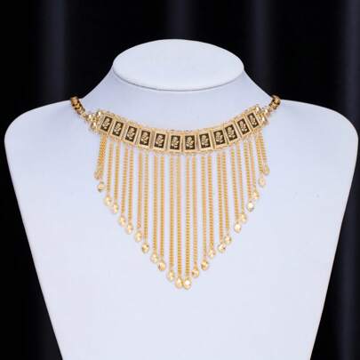 1pc 18K Gold Plated Copper Material Sparkling Star Tassel Necklace, Elegant & Luxurious Women's Jewelry Gift, Suitable For Wedding, Valentine's Day, Gift For Couple Or Friend, Choker Necklace Valentines,Mom,Mother,Mother's Day,Gift