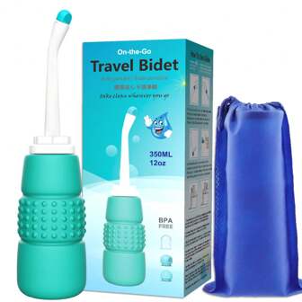 Bidet de viaje portátil, pulverizador de bidet personal portátil manual con botella Eva de 350ML con capacidad de agua y boquilla extra larga y puntiaguda para higiene personal, limpieza de bebés y alivio postparto (para uso al aire libre y viajes)