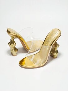 Women's Clear Shaped Body Slip On Heels - Single Round Toe Clear High Heel For Casual - Vàng - Xem 2