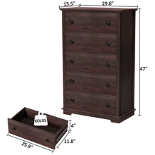 HIFYOBRO 5 Drawers Dresser Chests, Double Anti-Toppling Dressers Cabinets, Tall Closet Dresser With Drawer, Wooden Organizer,Storage Cabinet For Bedroom/Living Room/Nursery/Hallway