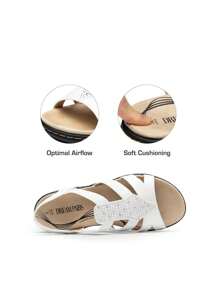 Flat Sandals For Women Comfortable Elastic Strap Walking Sandals Rhinestone Open Toe Casual Sandals - White - View 5