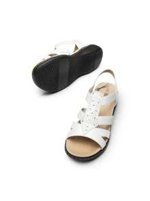 Flat Sandals For Women Comfortable Elastic Strap Walking Sandals Rhinestone Open Toe Casual Sandals - White - View 3