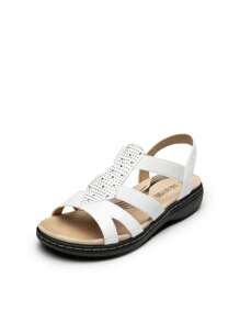Flat Sandals For Women Comfortable Elastic Strap Walking Sandals Rhinestone Open Toe Casual Sandals - White - View 2