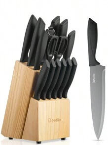 Ensemble de couteaux D.Perlla avec bloc, ensemble de 15 pièces de couteaux de cuisine, lames en acier inoxydable avec revêtement noir anti-adhésif, sans rouille, ensemble de bloc de couteaux aiguisés, du
