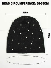 優雅1入女士黑色假珍珠和熱鑽飾釘毛帽，適用於秋冬戶外活動和產後 - 黑色 - 查看 4