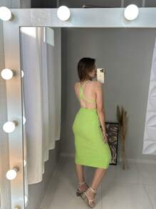 Women Sweater Dresses - Mint Green - View 2