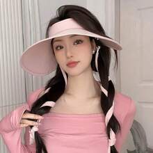 女士新款防UV冰絲太陽帽，寬簷戶外通風設計沙灘蝴蝶結遮陽帽 - 墨帽 - 查看 3