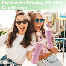 1pc Silicone Straw Cover For  Cup Accessories, A-Z Initial Letter Straw Cover, 10mm Cow Print Farm Style Straw Topper, Compatible With  40&30 Oz Tumbler,Letter Charms Name ID Initial Personalized Charm For  Tumbler(Pink Print) - Pink Cow - View 2