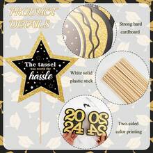 Meching 36入組2024屆畢業裝飾-黑金畢業桌面中心棒與led串燈,適用於大學高中2024年畢業派對禮品用品 - 黑色 - 查看 7