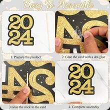 Meching 36入組2024屆畢業裝飾-黑金畢業桌面中心棒與led串燈,適用於大學高中2024年畢業派對禮品用品 - 黑色 - 查看 6