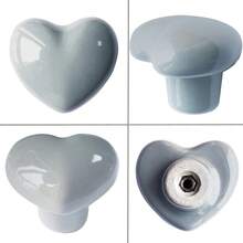 6pcs Ceramic Drawer Knobs Heart Shape Cabinet Dresser Pulls Handles With 3 Sized Screws, Kitchen Furniture Knobs For Closet Cupboard Wardrobe - Grey - View 2