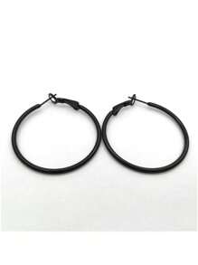 1pair Unisex Non-Fading Titanium Steel Material Exaggerated Large Circle Earrings Suitable For Daily Wear, Party And Dancing - Black - View 2